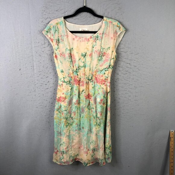 Sundance Dress Womens 4 Multicolor Silk Floral Cap Sleeve Lined Pastel Midi - Picture 1 of 16